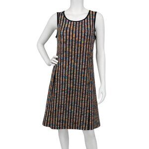 Fit Flare Mesh Overlay Dress Y2K Colorful Striped Neon Office Artsy Disco Size 8